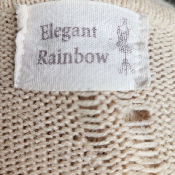 Y2K-Whimsical Yes Cat Lollipop V-Neck Sweater-Shred Knit-Beige-OS-Grunge-Novelty - Picture 10 of 12